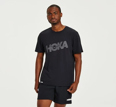 HOKA Brand T Shirts Löpartopp Herr Svarta | NDM053147