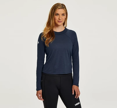 HOKA Merino Blend Long Sleeve Löpartopp Dam Grå / Blå | GMH175046