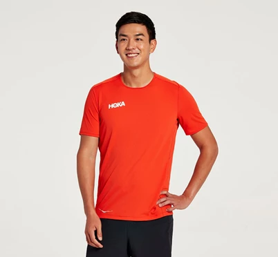 HOKA Performance Kort Sleeve Löpartopp Herr Röda / Orange | BQO689730