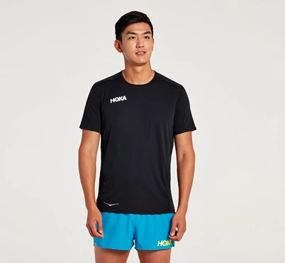 HOKA Performance Kort Sleeve Löpartopp Herr Svarta | IYH905467